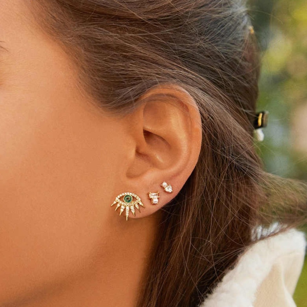 2/$20! Gold Crystal Pave Evil Eye Stud Earrings - Picture 5 of 8